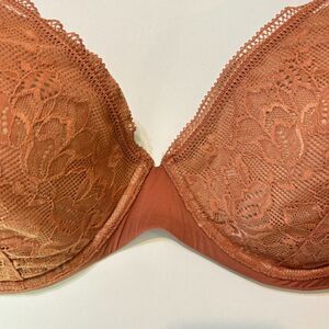 Third Love Graphic Lace Plunge Bra 34G Coral Salmon Underwire Padded Uplift